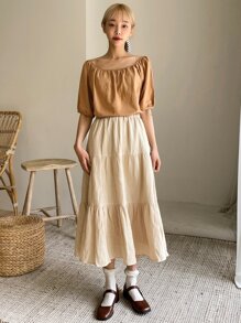 DAZY 燈籠袖船領襯衫 - 棕色 - 查看 7