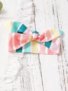 Baby Girl Block Striped Ruffle Trim Shirred Cami Bodysuit With Headband - Multicolor - View 5