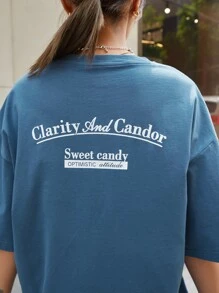 DAZY 標語圖案落肩T恤 - 藍色 - 查看 5