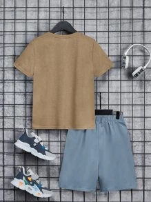 SHEIN 少年男孩日文字母和卡通圖形t卹和短褲 - 彩色 - 查看 2