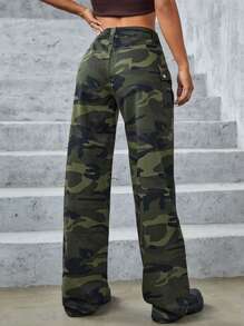 Camo Print Wide Leg Jeans - Multicolor - View 2