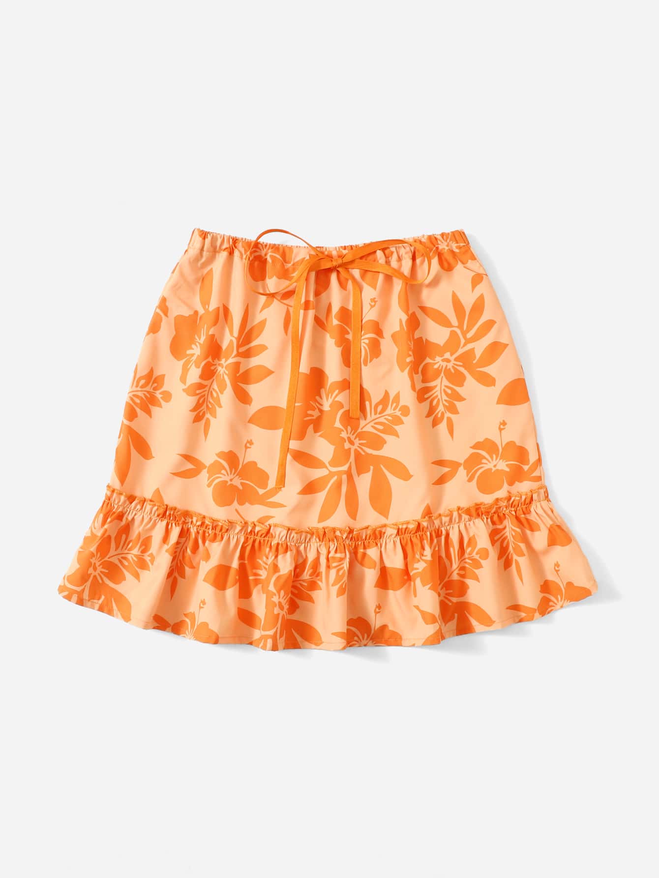 ROMWE Falda con estampado floral bajo con fruncido - Multicolor - Ver 1