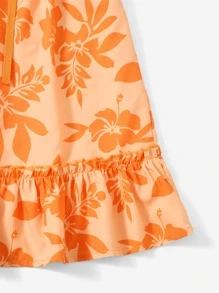 ROMWE Falda con estampado floral bajo con fruncido - Multicolor - Ver 3