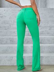 Jeans de pierna amplia unicolor desgarro - Verde - Ver 2