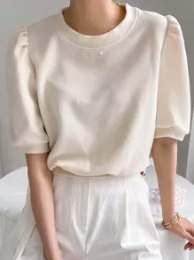DAZY Blusa Sólida De Manga Abullonada