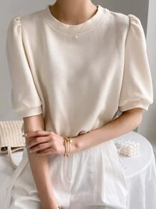 DAZY Blusa Sólida De Manga Abullonada