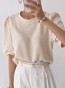 DAZY Blusa Sólida De Manga Abullonada