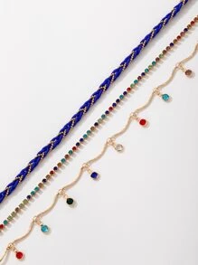 3 piezas Pulsera tobillera de color al azar con diseño de diamante de imitación - Multicolor - Ver 5