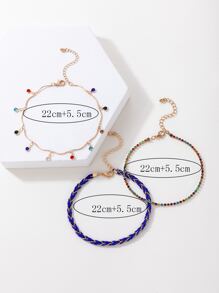 3 piezas Pulsera tobillera de color al azar con diseño de diamante de imitación - Multicolor - Ver 4