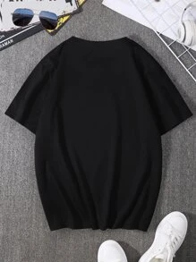 Manfinity Homme Men T-Shirts Fit Crew Neck Short Sleeve Graphic Tee Mountain Casual - Black - View 3