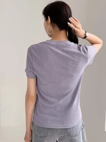 DAZY Solid Ribbed Knit Tee - Purple - View 2