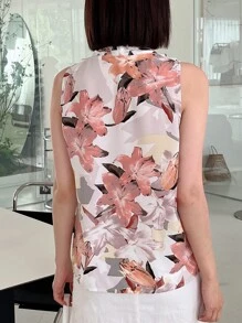 DAZY 花卉印花褶饰 V 领衬衫外出上衣 - 彩色 - 查看 2