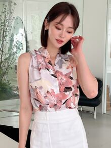 DAZY 花卉印花褶饰 V 领衬衫外出上衣 - 彩色 - 查看 4