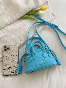 字母圖案抽繩設計貝殼包 - 藍色 - 查看 3