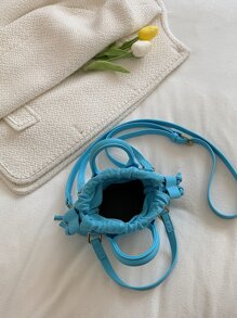 字母圖案抽繩設計貝殼包 - 藍色 - 查看 5