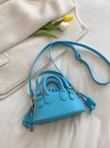 字母圖案抽繩設計貝殼包 - 藍色 - 查看 6