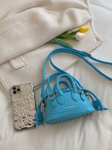 字母圖案抽繩設計貝殼包 - 藍色 - 查看 7