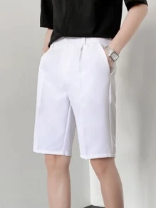 Men Seam Front Bermuda Shorts - White - View 1