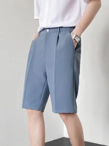 Men Seam Front Bermuda Shorts - Dusty Blue - View 1