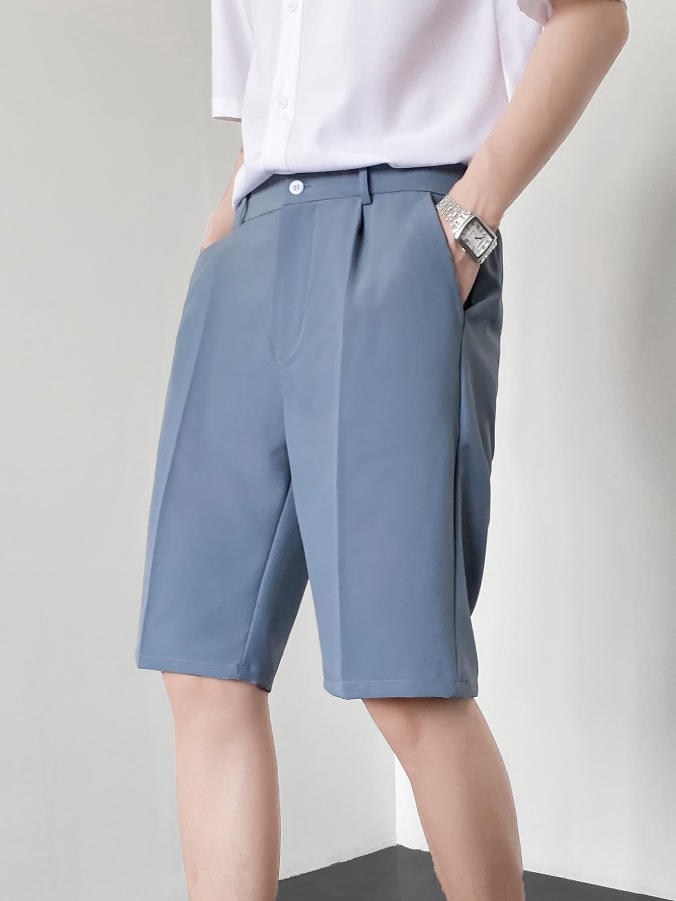 Men Seam Front Bermuda Shorts - Dusty Blue - View 1