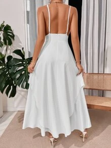 Shirred Waist Layered Hem Cami Dress - White - View 2