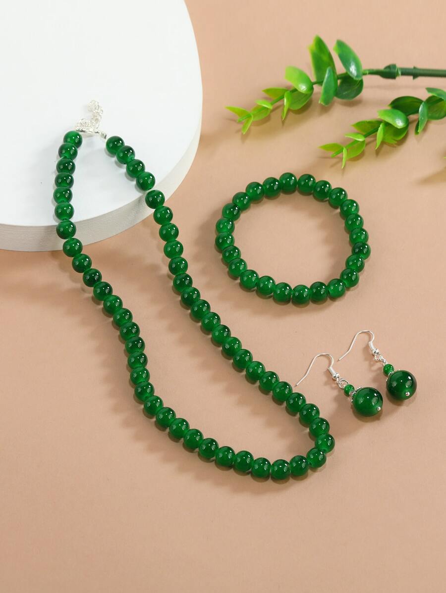 4pcs Bead Decor Jewelry Set - Green - View 1