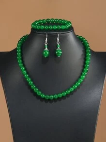 4pcs Bead Decor Jewelry Set - Green - View 5