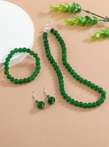 4pcs Bead Decor Jewelry Set - Green - View 4