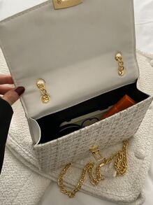 Lightweight, Portable Casual, Fashion Plaid Pattern Flap Chain Tweed Square Bag, Daily commuting, travel, vacation, street shopping, color-block flip, buckle, metal chain, fabric color-block check, metal chain For Girls, Women, College Students, Rookies & White-collar Workers For Fall, Winter Essential, For Work, Office, Commute, College, For Autumn & Winter, Outdoors - Multicolor - View 3