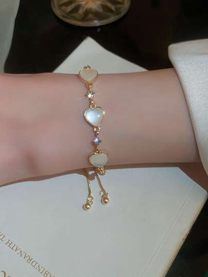 Andkiss Heart & Rhinestone Decor Bracelet