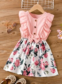 SHEIN Đầm bé gái Nơ Bướm Xù Hoa Boho - Nhiều màu - Xem 1