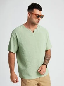 Manfinity VCAY Men Plus Notched Neckline Shirt - Mint Green - View 4