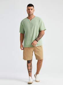 Manfinity VCAY Men Plus Notched Neckline Shirt - Mint Green - View 5