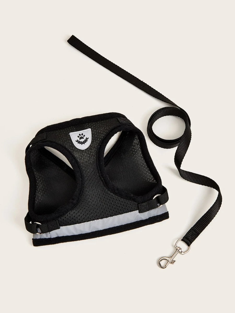 1 Juego Malla Para Mascotas, Que Incluye 1 Correa Y 1 Arnés - Negro - Ver 1