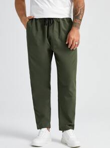 EASEVO Hombres Pantalones cónicos de cintura con cordón - Verde militar - Ver 1