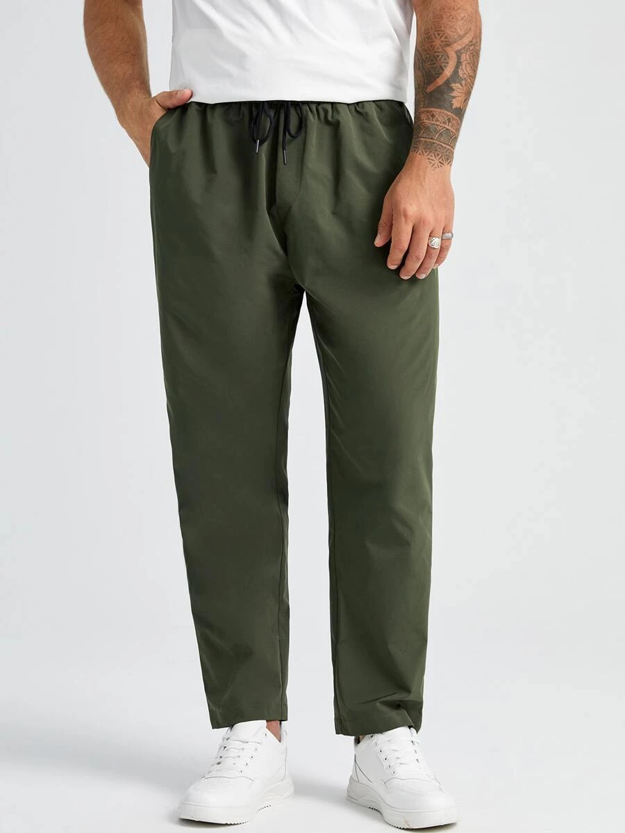 EASEVO Hombres Pantalones cónicos de cintura con cordón - Verde militar - Ver 1