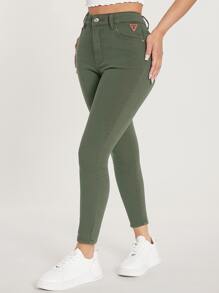 SHEIN PETITE Curvy High Waist Skinny Jeans - Army Green - View 1