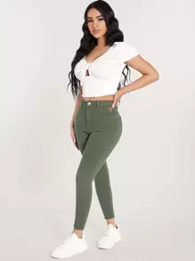 SHEIN PETITE Curvy High Waist Skinny Jeans - Army Green - View 4