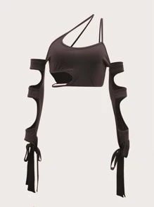 SHEIN ICON Asymmetrical Neck Cut Out Top - Chocolate Brown - View 1