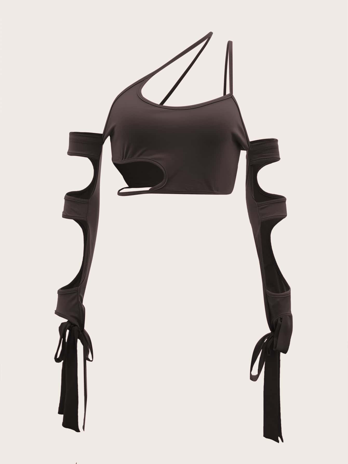SHEIN ICON Asymmetrical Neck Cut Out Top - Chocolate Brown - View 1