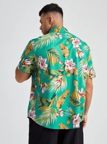 Manfinity 男士熱帶圖案襯衫 - 薄荷綠 - 查看 2