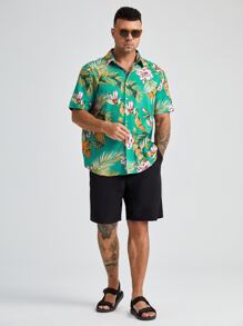 Manfinity 男士熱帶圖案襯衫 - 薄荷綠 - 查看 3