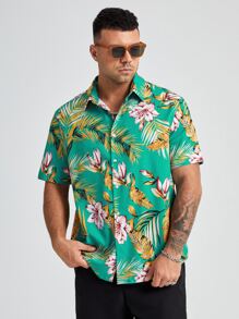Manfinity 男士熱帶圖案襯衫 - 薄荷綠 - 查看 4