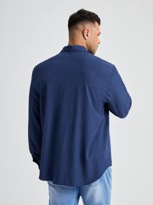 Manfinity VCAY Loose Fit Men Plus Size Long Sleeve Casual Polka Dot Shirt - Navy Blue - View 2