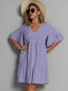 SHEIN LUNE Plus Allover Heart Print Smock Dress - Violet Purple - View 3