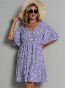SHEIN LUNE Plus Allover Heart Print Smock Dress - Violet Purple - View 5