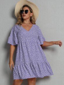 SHEIN LUNE Plus Allover Heart Print Smock Dress - Violet Purple - View 7
