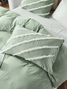 Tassel Decor Duvet Cover Set Without Filler - Green - View 5
