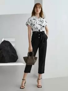 MOTF PREMIUM LINEN FLORAL BELTED JUMPSUIT - Black and White - View 2