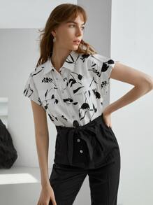 MOTF PREMIUM LINEN FLORAL BELTED JUMPSUIT - Black and White - View 11